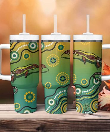 Goanna Aboriginal-Style Dot Artwork Custom Stanley Quencher 40Oz Stainless Steel Tumbler With Handle