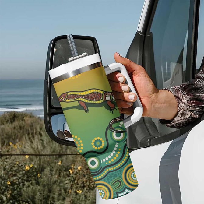Goanna Aboriginal-Style Dot Artwork Custom Stanley Quencher 40Oz Stainless Steel Tumbler With Handle - Image 7