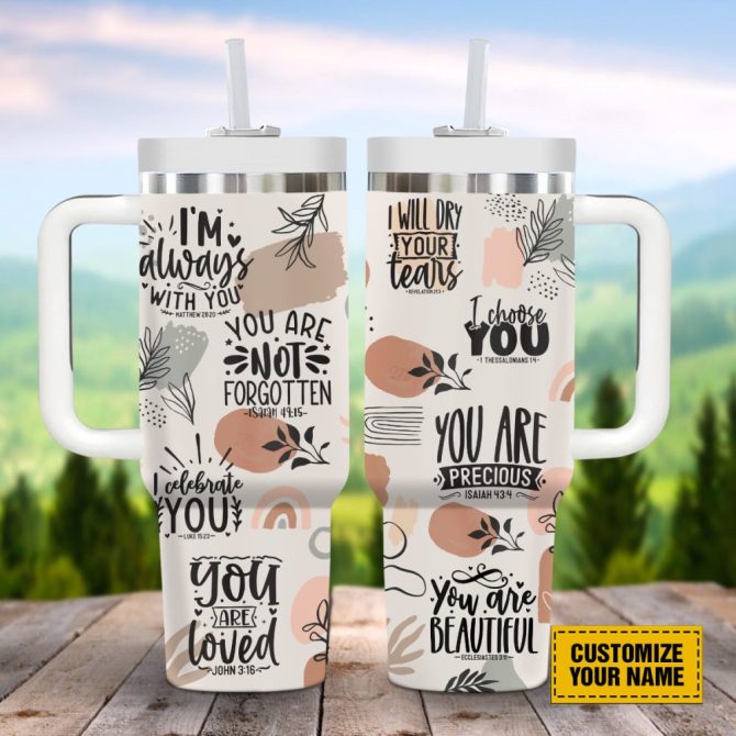 God Affirmations Abstract Custom Stanley Quencher 40Oz Stainless Steel Tumbler With Handle - Image 4