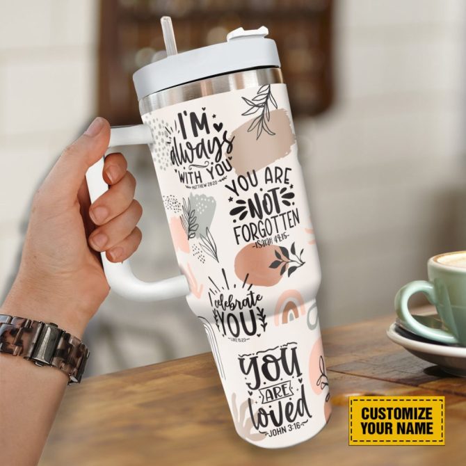 God Affirmations Abstract Custom Stanley Quencher 40Oz Stainless Steel Tumbler With Handle - Image 5