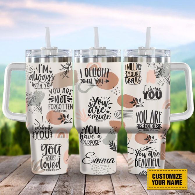 God Affirmations Abstract Custom Stanley Quencher 40Oz Stainless Steel Tumbler With Handle - Image 2