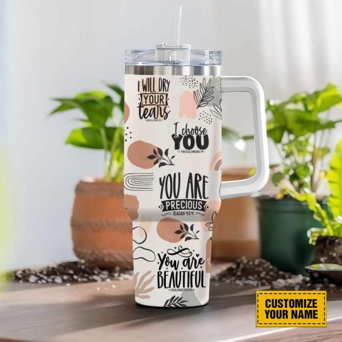 God Affirmations Abstract Custom Stanley Quencher 40Oz Stainless Steel Tumbler With Handle - Image 3