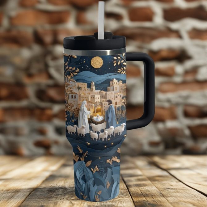 God Elegance Of The Nativity Night Custom Stanley Quencher 40Oz Stainless Steel Tumbler With Handle - Image 4
