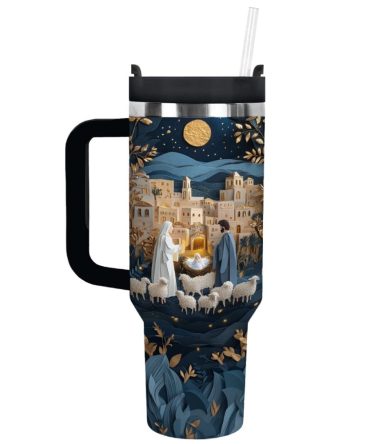 God Elegance Of The Nativity Night Custom Stanley Quencher 40Oz Stainless Steel Tumbler With Handle