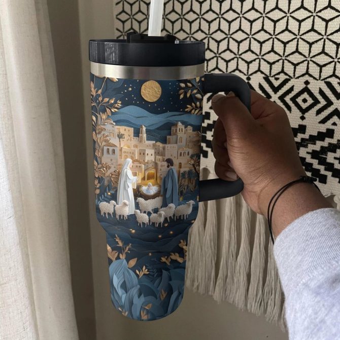 God Elegance Of The Nativity Night Custom Stanley Quencher 40Oz Stainless Steel Tumbler With Handle - Image 3