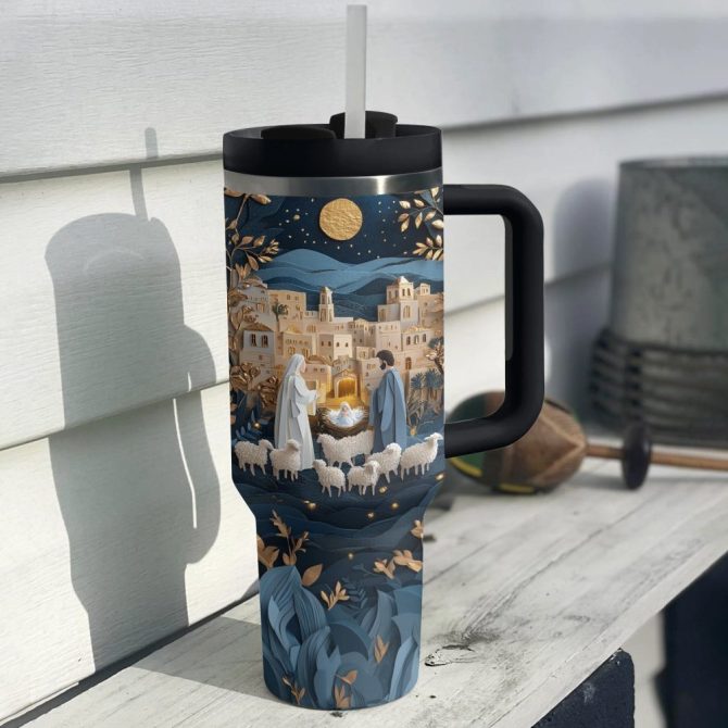 God Elegance Of The Nativity Night Custom Stanley Quencher 40Oz Stainless Steel Tumbler With Handle - Image 2