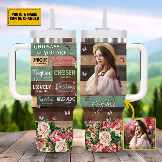 God Flower Photo Custom Stanley Quencher 40Oz Stainless Steel Tumbler With Handle
