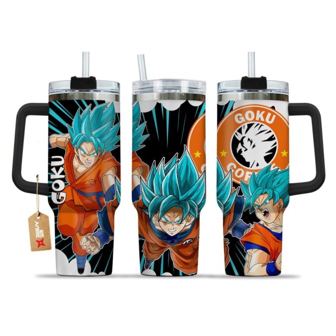 Goku Blue Dragon Ball Z Anime Custom Stanley Quencher 40Oz Stainless Steel Tumbler