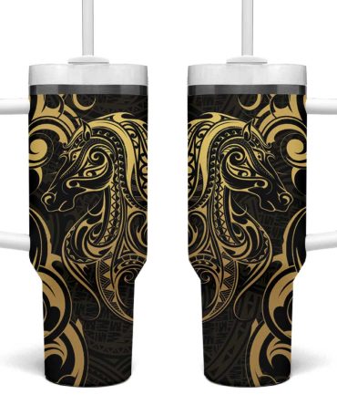 Gold And Black Aoteara Horse Racing Nz Maori Custom Stanley Quencher 40Oz Stainless Steel Tumbler With Handle