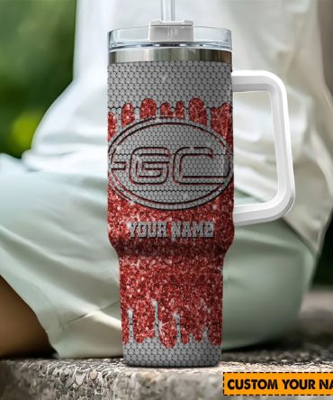 Gold Coast Suns Afl Sports Glitter Custom Stanley Quencher 40Oz Stainless Steel Tumbler With Handle