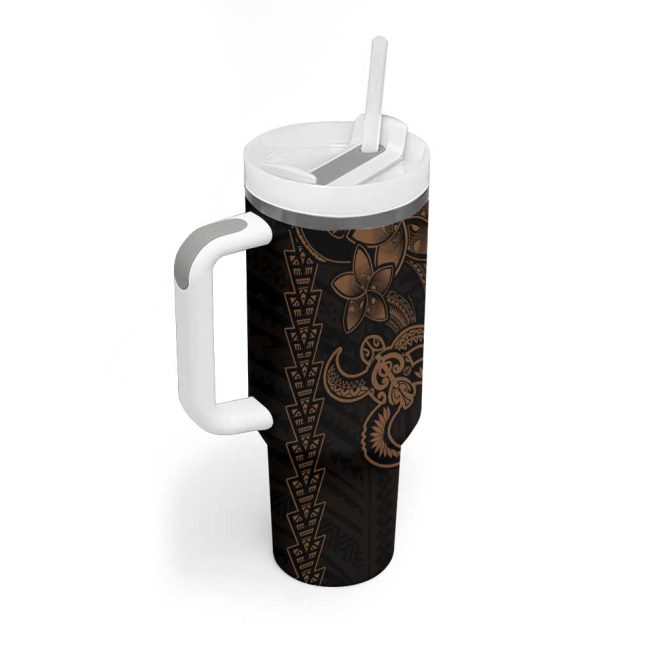 Gold Hawaiian Kakau Turtle Polynesian Tribal Custom Stanley Quencher 40Oz Stainless Steel Tumbler With Handle - Image 2