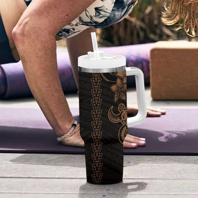 Gold Hawaiian Kakau Turtle Polynesian Tribal Custom Stanley Quencher 40Oz Stainless Steel Tumbler With Handle - Image 6