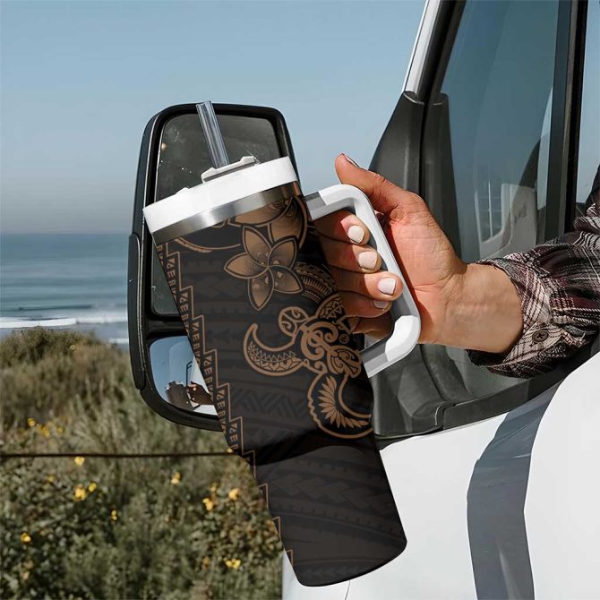 Gold Hawaiian Kakau Turtle Polynesian Tribal Custom Stanley Quencher 40Oz Stainless Steel Tumbler With Handle - Image 7