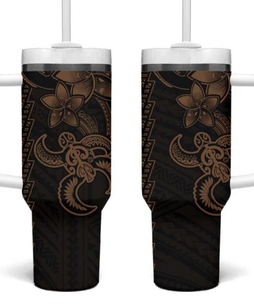 Gold Hawaiian Kakau Turtle Polynesian Tribal Custom Stanley Quencher 40Oz Stainless Steel Tumbler With Handle