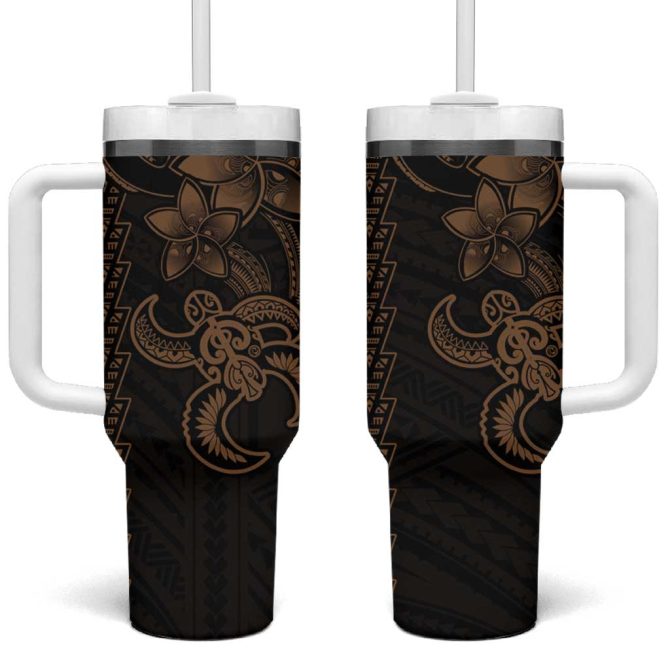 Gold Hawaiian Kakau Turtle Polynesian Tribal Custom Stanley Quencher 40Oz Stainless Steel Tumbler With Handle