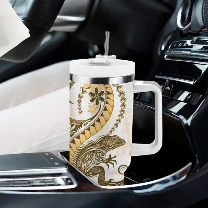 Gold Maori Tuatara Luxury Pastel Custom Stanley Quencher 40Oz Stainless Steel Tumbler With Handle - Image 8