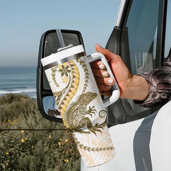 Gold Maori Tuatara Luxury Pastel Custom Stanley Quencher 40Oz Stainless Steel Tumbler With Handle - Image 7