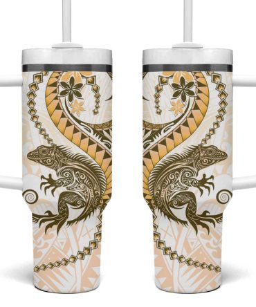 Gold Maori Tuatara Luxury Pastel Custom Stanley Quencher 40Oz Stainless Steel Tumbler With Handle