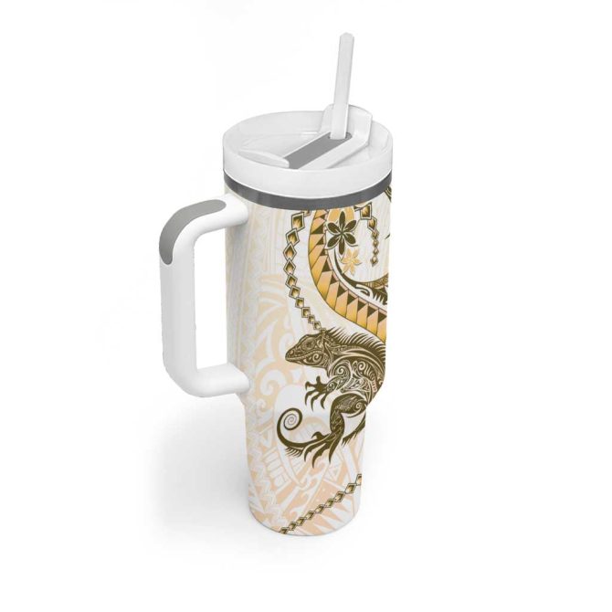 Gold Maori Tuatara Luxury Pastel Custom Stanley Quencher 40Oz Stainless Steel Tumbler With Handle - Image 2