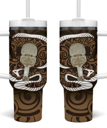 Gold New Zealand Eel Aotearoa Maori Tuna With Kotiate Weapon Custom Stanley Quencher 40Oz Stainless Steel Tumbler With Handle