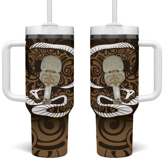 Gold New Zealand Eel Aotearoa Maori Tuna With Kotiate Weapon Custom Stanley Quencher 40Oz Stainless Steel Tumbler With Handle