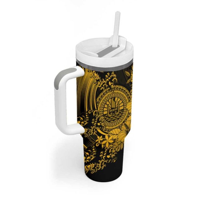 Gold Polynesian Tahiti Island The Wave Of Water Custom Stanley Quencher 40Oz Stainless Steel Tumbler With Handle - Image 2