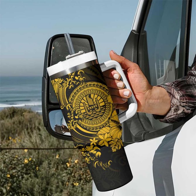 Gold Polynesian Tahiti Island The Wave Of Water Custom Stanley Quencher 40Oz Stainless Steel Tumbler With Handle - Image 7