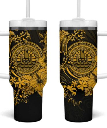 Gold Polynesian Tahiti Island The Wave Of Water Custom Stanley Quencher 40Oz Stainless Steel Tumbler With Handle