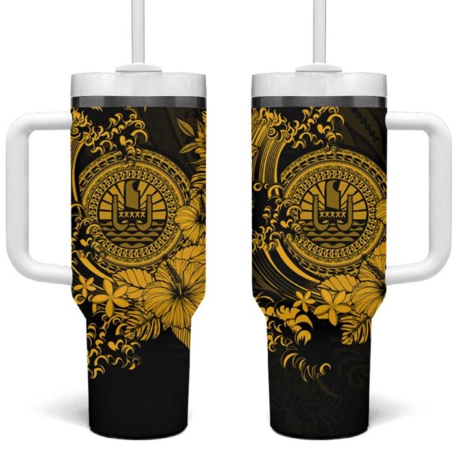 Gold Polynesian Tahiti Island The Wave Of Water Custom Stanley Quencher 40Oz Stainless Steel Tumbler With Handle