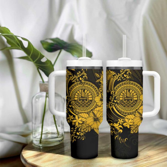 Gold Polynesian Tahiti Island The Wave Of Water Custom Stanley Quencher 40Oz Stainless Steel Tumbler With Handle - Image 9