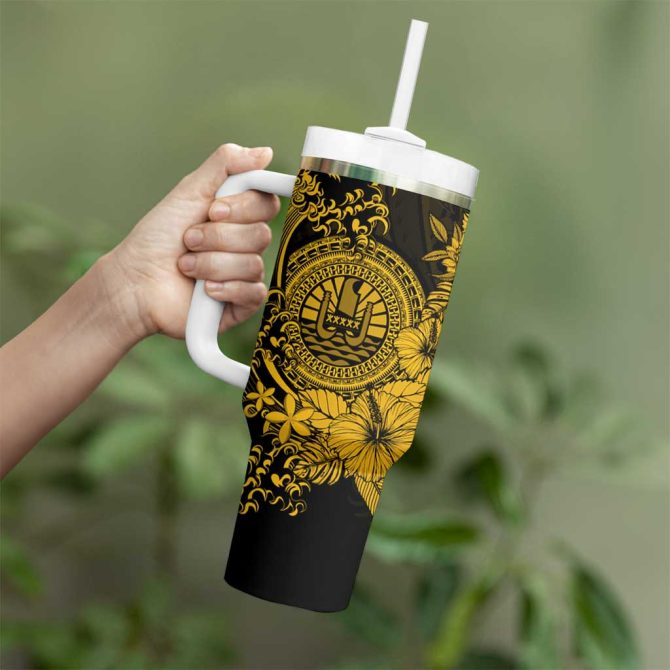 Gold Polynesian Tahiti Island The Wave Of Water Custom Stanley Quencher 40Oz Stainless Steel Tumbler With Handle - Image 3
