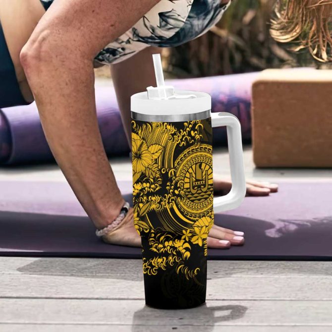 Gold Polynesian Tahiti Island The Wave Of Water Custom Stanley Quencher 40Oz Stainless Steel Tumbler With Handle - Image 6