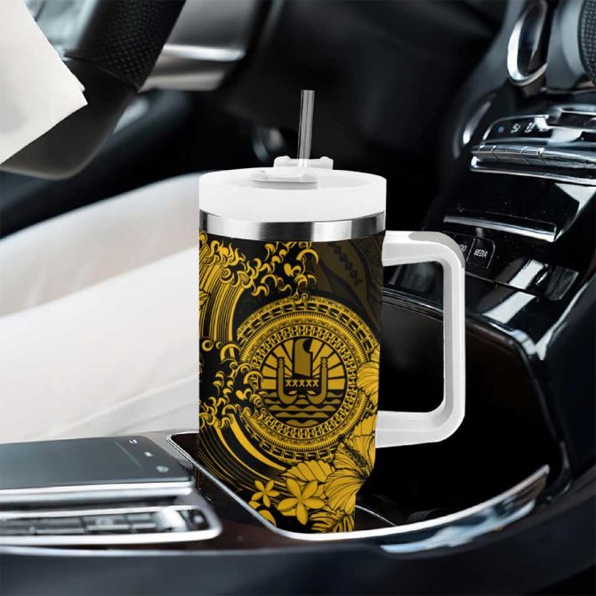 Gold Polynesian Tahiti Island The Wave Of Water Custom Stanley Quencher 40Oz Stainless Steel Tumbler With Handle - Image 8