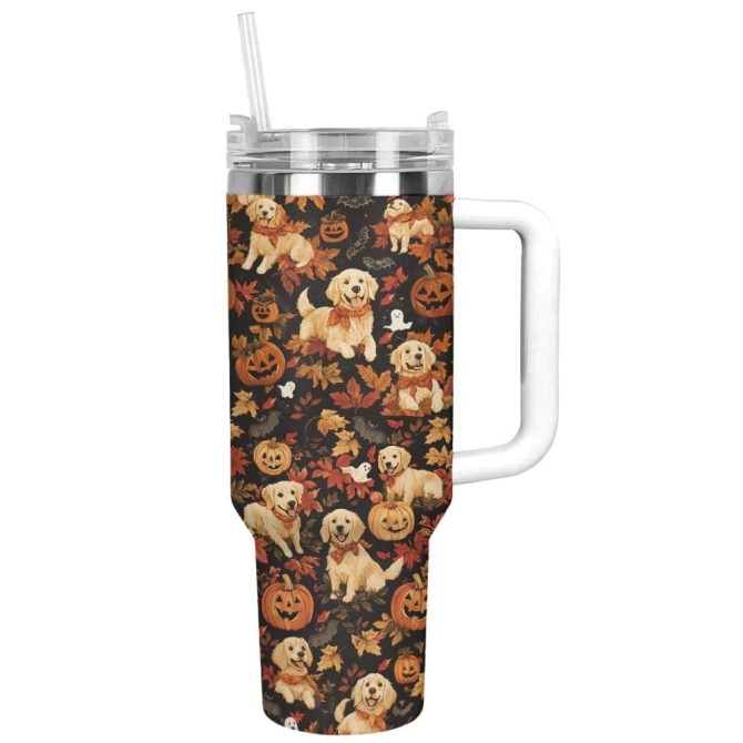 Golden Howl On Halloween Custom Stanley Quencher 40Oz Stainless Steel Tumbler With Handle - Image 12
