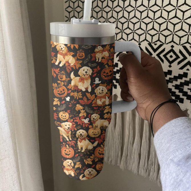 Golden Howl On Halloween Custom Stanley Quencher 40Oz Stainless Steel Tumbler With Handle - Image 2