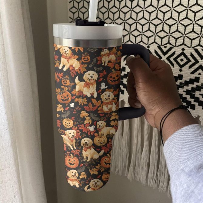 Golden Howl On Halloween Custom Stanley Quencher 40Oz Stainless Steel Tumbler With Handle - Image 4