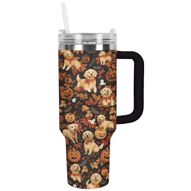 Golden Howl On Halloween Custom Stanley Quencher 40Oz Stainless Steel Tumbler With Handle - Image 11