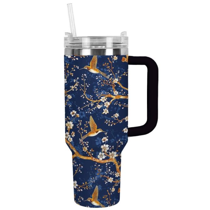 Golden Hummingbird Custom Stanley Quencher 40Oz Stainless Steel Tumbler With Handle - Image 2