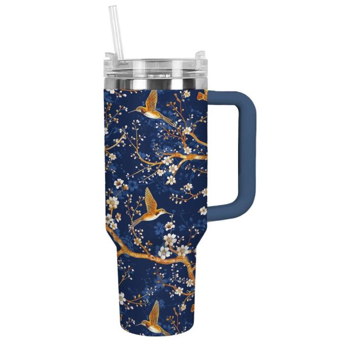 Golden Hummingbird Custom Stanley Quencher 40Oz Stainless Steel Tumbler With Handle