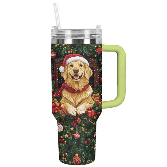 Golden On Christmas Custom Stanley Quencher 40Oz Stainless Steel Tumbler With Handle