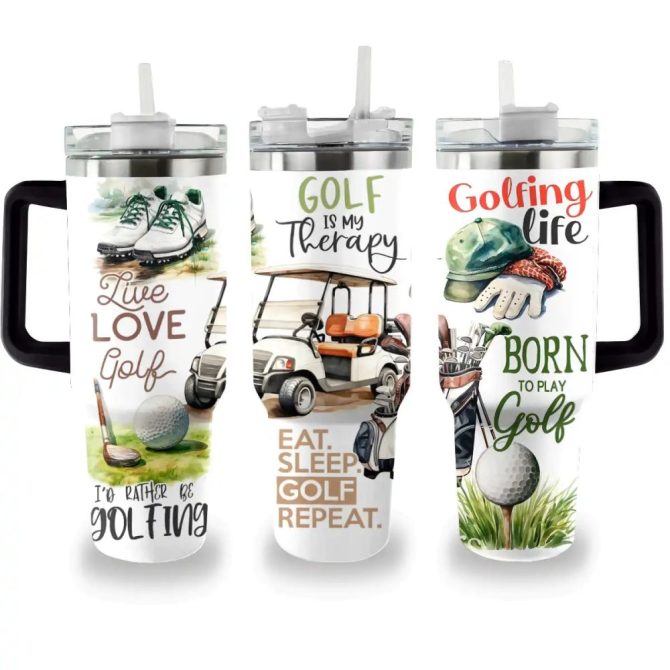 Golf Custom Stanley Quencher 40Oz Stainless Steel Tumbler With Handle