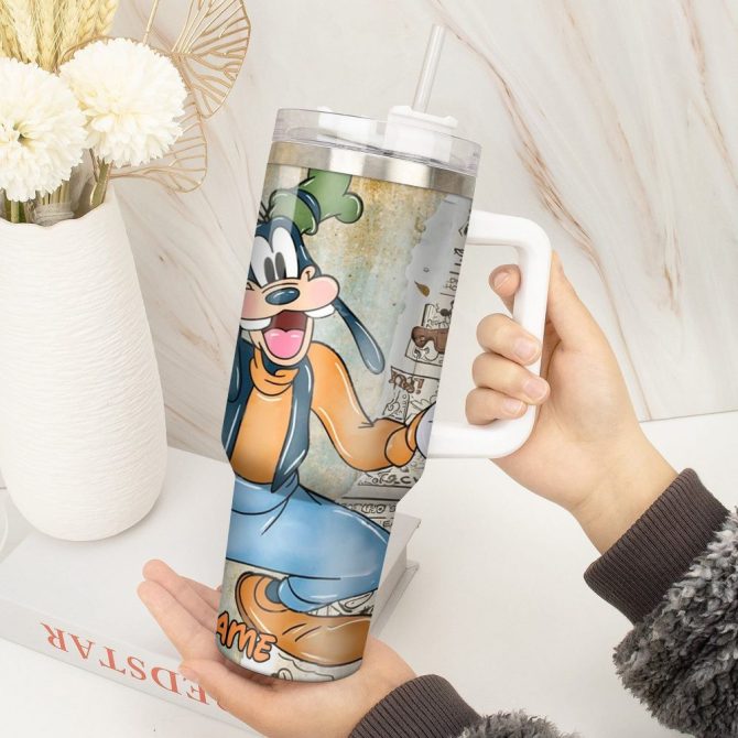 Goofy Cartoon Custom Stanley Quencher 40Oz Stainless Steel Tumbler With Handle - Image 3