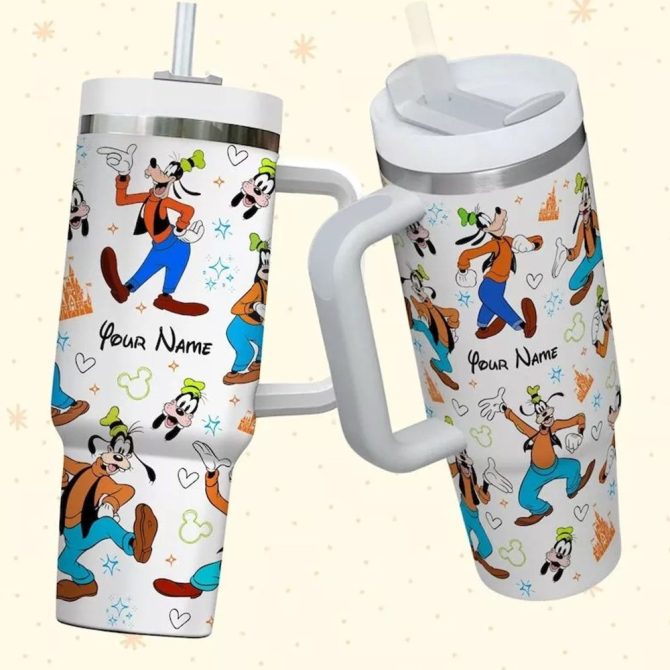 Goofy Cartoon Custom Stanley Quencher 40Oz Stainless Steel Tumbler With Handle - Image 3