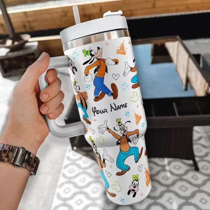 Goofy Cartoon Custom Stanley Quencher 40Oz Stainless Steel Tumbler With Handle - Image 4
