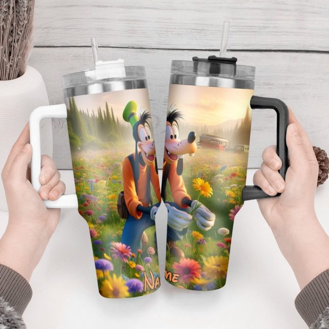Goofy Cartoon Custom Stanley Quencher 40Oz Stainless Steel Tumbler With Handle - Image 3