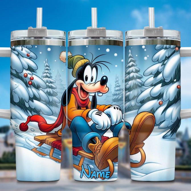 Goofy Cartoon Custom Stanley Quencher 40Oz Stainless Steel Tumbler With Handle