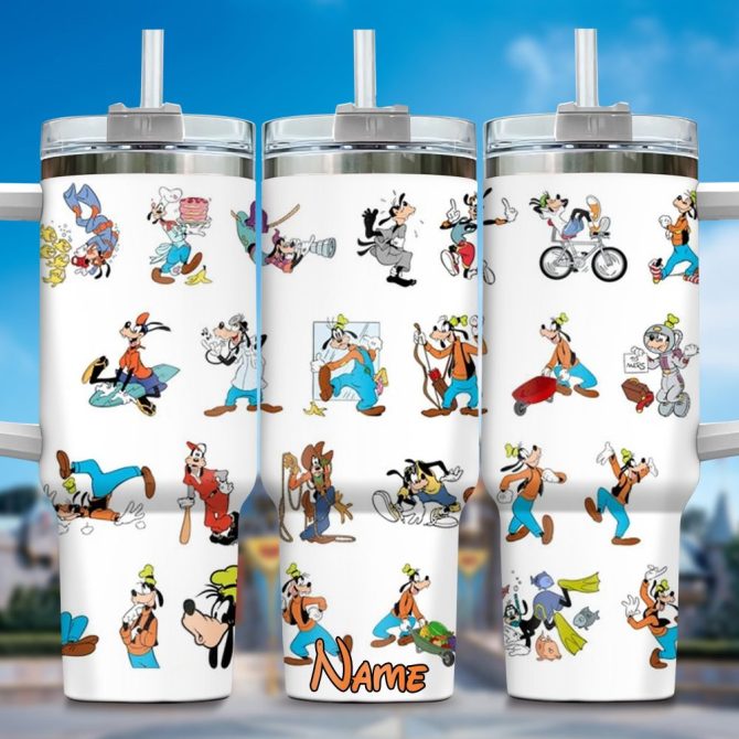 Goofy Cartoon Custom Stanley Quencher 40Oz Stainless Steel Tumbler With Handle - Image 3