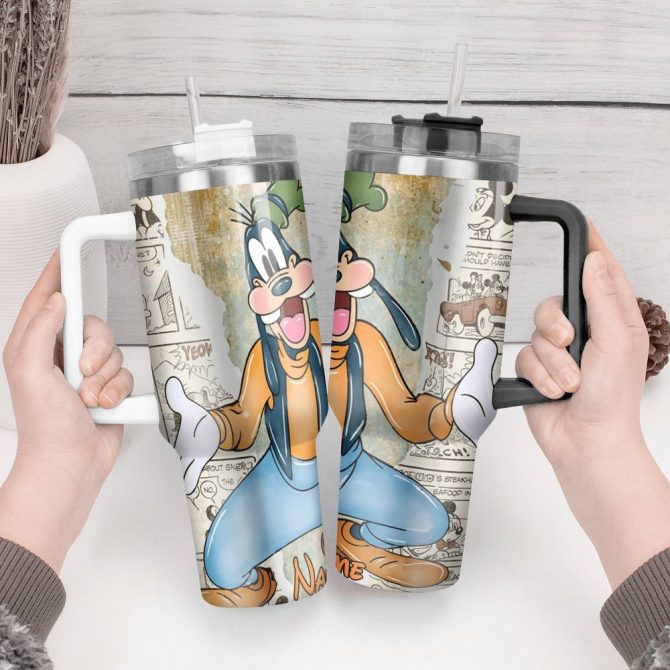 Goofy Cartoon Custom Stanley Quencher 40Oz Stainless Steel Tumbler With Handle - Image 4