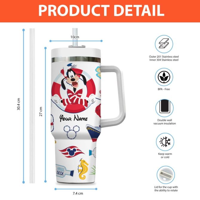 Goofy Disney Cartoon Custom Stanley Quencher 40Oz Stainless Steel Tumbler With Handle - Image 4