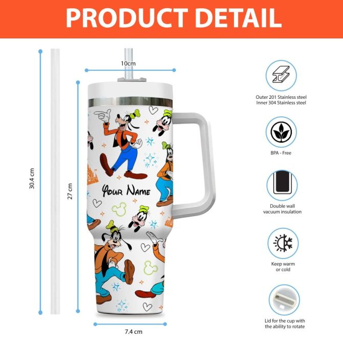 Goofy Disney Cartoon Custom Stanley Quencher 40Oz Stainless Steel Tumbler With Handle - Image 4
